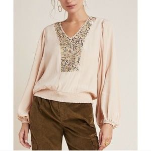 NWT Anthropologie Peach Sequin Blouse